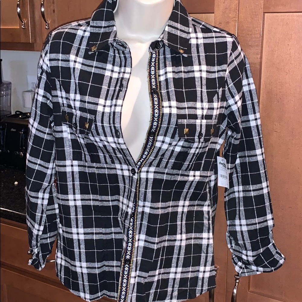Black and white plaid flannel with stud detailing